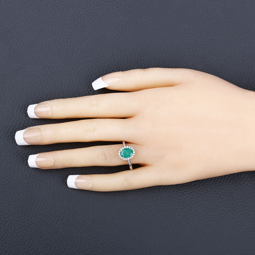 Bague de fiançailles en or blanc 10K avec émeraude zambienne de 1,34 carat et diamants