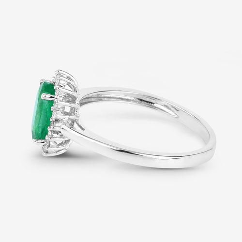 Bague de fiançailles en or blanc 10K avec émeraude zambienne de 1,34 carat et diamants