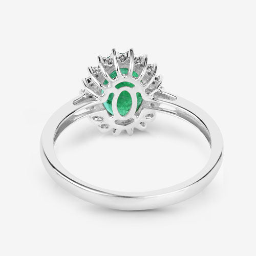 Bague de fiançailles en or blanc 10K avec émeraude zambienne de 1,34 carat et diamants
