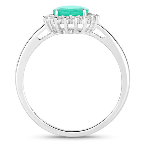 Bague de fiançailles en or blanc 10K avec émeraude zambienne de 1,34 carat et diamants