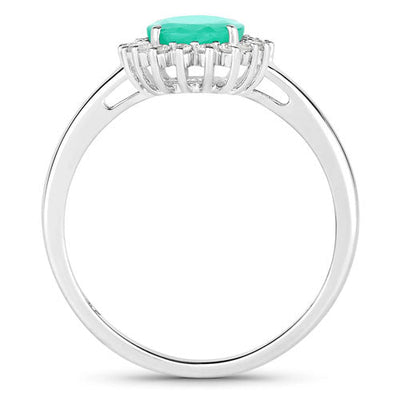 1.34 Carat Zambian Emerald & Diamond 10K White Gold Engagement Ring