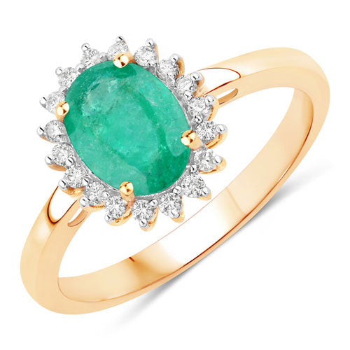 1.34 Carat Zambian Emerald and Diamond Halo Ring in 10K Yellow Gold