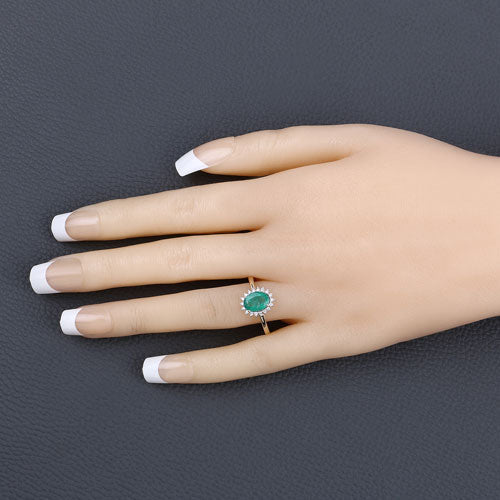 1.34 Carat Zambian Emerald and Diamond Halo Ring in 10K Yellow Gold