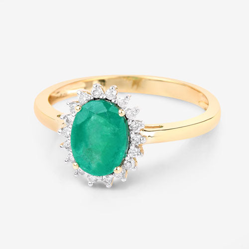 1.34 Carat Zambian Emerald and Diamond Halo Ring in 10K Yellow Gold