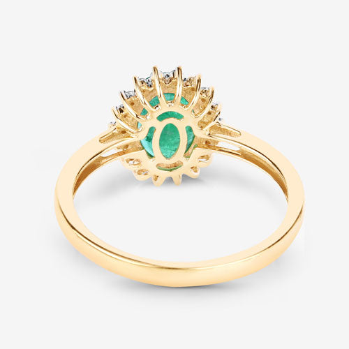 1.34 Carat Zambian Emerald and Diamond Halo Ring in 10K Yellow Gold
