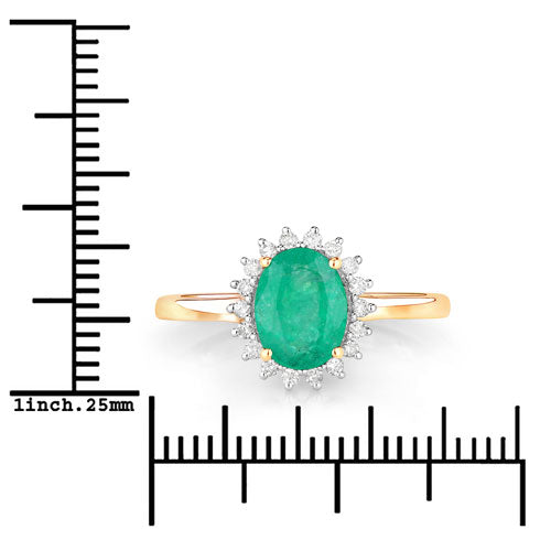 1.34 Carat Zambian Emerald and Diamond Halo Ring in 10K Yellow Gold