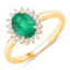 Bague de fiançailles en or jaune 14K avec émeraude zambienne de 1,34 carat et diamants