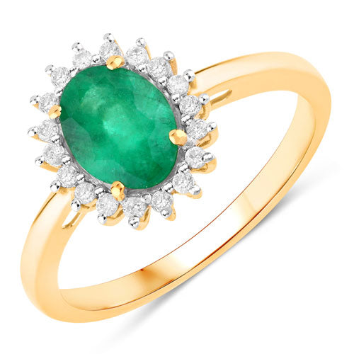 Bague de fiançailles en or jaune 14K avec émeraude zambienne de 1,34 carat et diamants