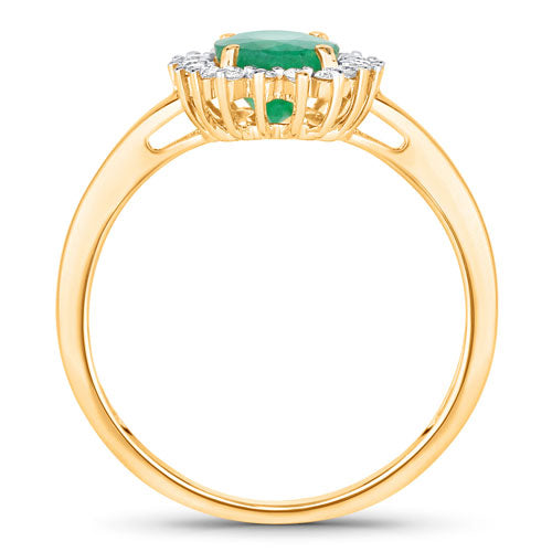 Bague de fiançailles en or jaune 14K avec émeraude zambienne de 1,34 carat et diamants