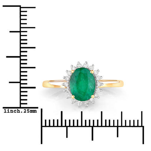 Bague de fiançailles en or jaune 14K avec émeraude zambienne de 1,34 carat et diamants