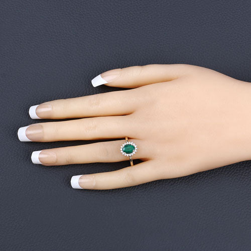 Bague de fiançailles en or jaune 14K avec émeraude zambienne de 1,34 carat et diamants