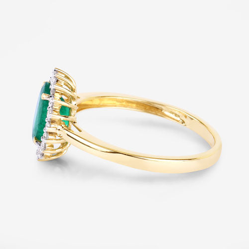 Bague de fiançailles en or jaune 14K avec émeraude zambienne de 1,34 carat et diamants