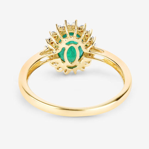 Bague de fiançailles en or jaune 14K avec émeraude zambienne de 1,34 carat et diamants