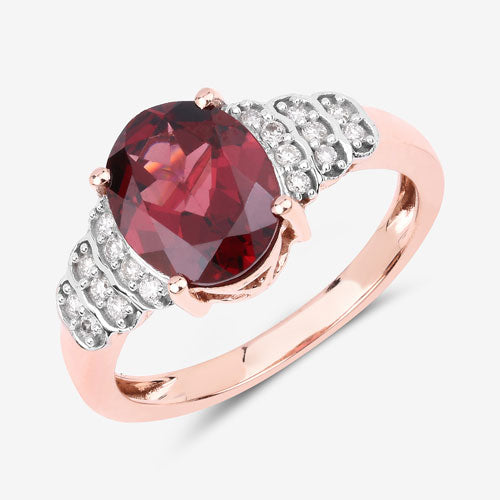 Bague de fiançailles en rhodolite de 2,87 carats et diamant en or rose 14K