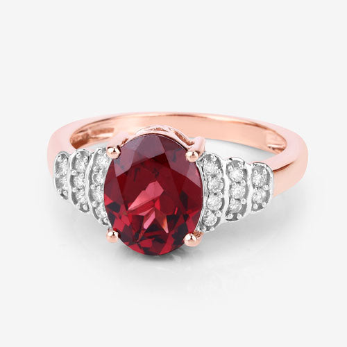 Bague de fiançailles en rhodolite de 2,87 carats et diamant en or rose 14K