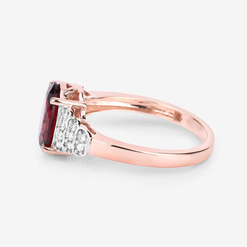 Bague de fiançailles en rhodolite de 2,87 carats et diamant en or rose 14K