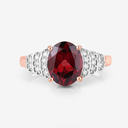 Bague de fiançailles en rhodolite de 2,87 carats et diamant en or rose 14K