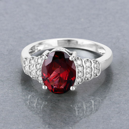 2.87 Carat Rhodolite and Diamond 14K White Gold Engagement Ring