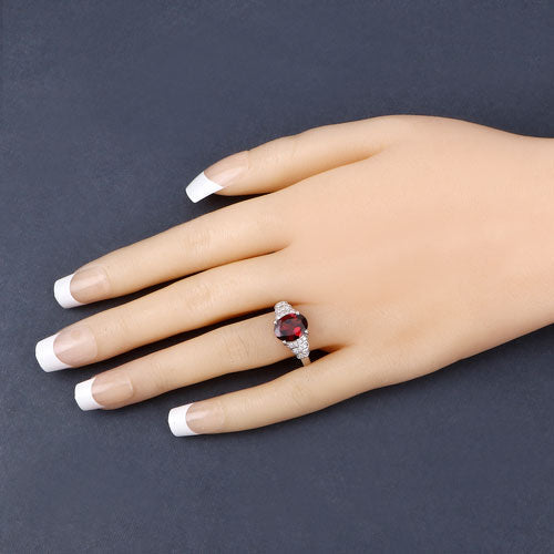 2.87 Carat Rhodolite and Diamond 14K White Gold Engagement Ring
