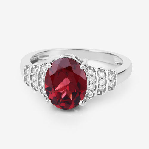 2.87 Carat Rhodolite and Diamond 14K White Gold Engagement Ring