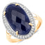 Bague en or jaune 14K avec saphir bleu de 10,21 carats et diamants blancs