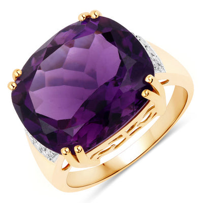 Anillo de Compromiso de 11.42 Quilates de Amatista y Diamante en Oro Amarillo de 14K