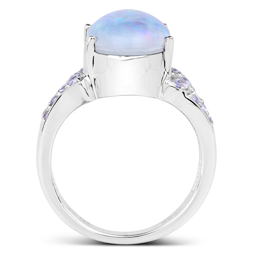 4.12 Carat Genuine Triplet Opal and Tanzanite Sterling Silver Ring