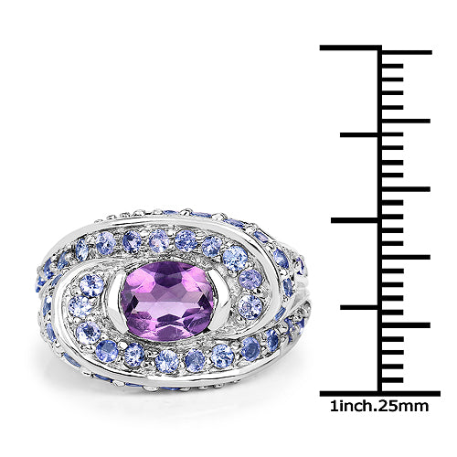 2.76 Carat Genuine Amethyst and Tanzanite Sterling Silver Ring