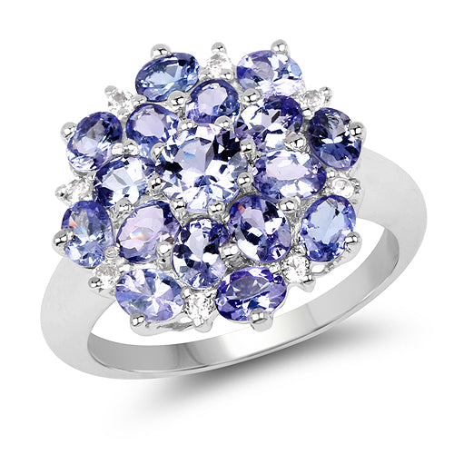 3.37 Carat Genuine Tanzanite and White Topaz Sterling Silver Ring