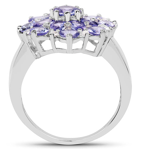 3.37 Carat Genuine Tanzanite and White Topaz Sterling Silver Ring