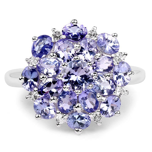 3.37 Carat Genuine Tanzanite and White Topaz Sterling Silver Ring