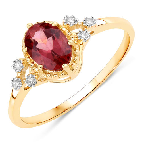0.81 Carat Pink Tourmaline & Diamond 14K Yellow Gold Ring