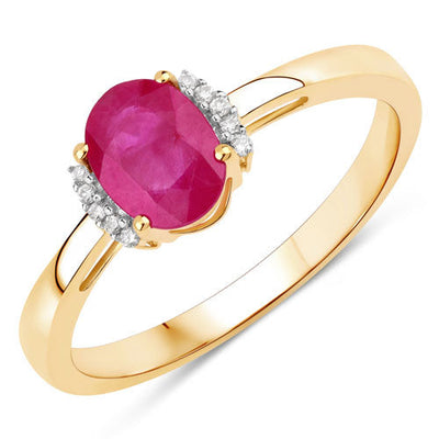 0.88 Carat Genuine Ruby and Diamond 14K Yellow Gold Engagement Ring