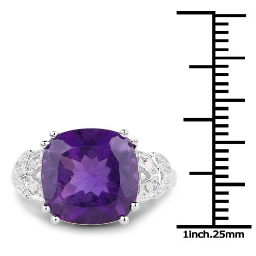 Bague de fiançailles en argent sterling avec améthyste de 5,87 carats et diamants
