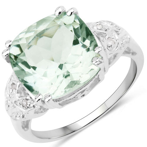Bague en argent sterling avec améthyste verte de 5,52 carats et diamants blancs