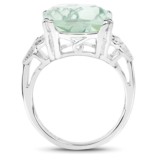 Bague en argent sterling avec améthyste verte de 5,52 carats et diamants blancs