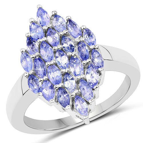 1.84 Carat Genuine Tanzanite Sterling Silver Engagement Ring