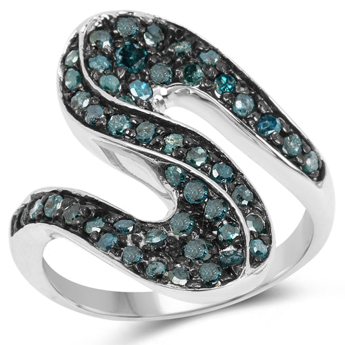 0.76 Carat Genuine Blue Diamond Sterling Silver Engagement Ring