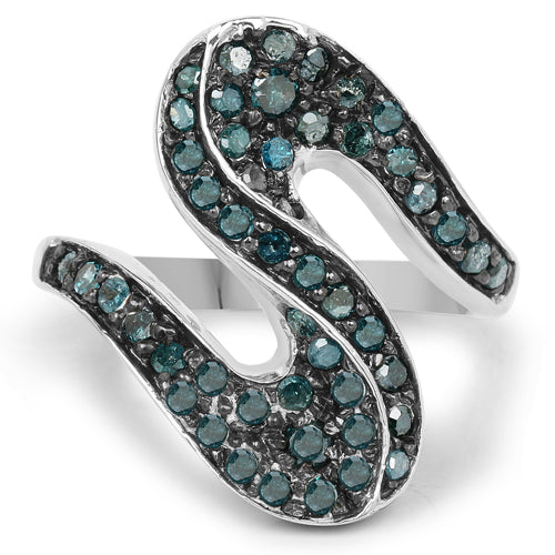 0.76 Carat Genuine Blue Diamond Sterling Silver Engagement Ring