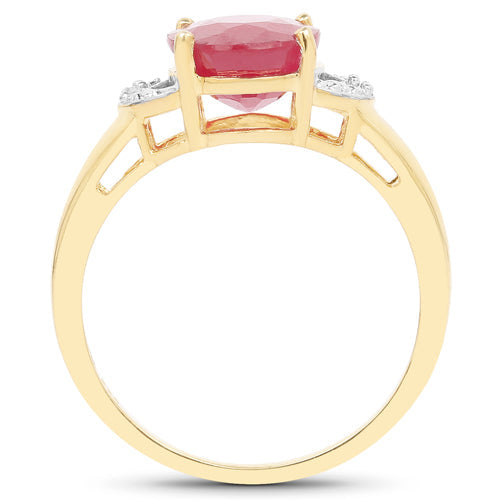 Bague de fiançailles en or jaune 14K plaqué rubis et diamant