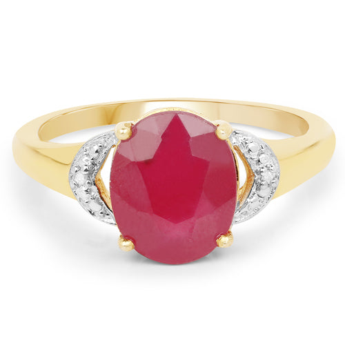 Bague de fiançailles en or jaune 14K plaqué rubis et diamant