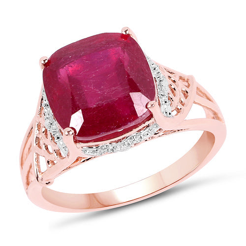 14K Rose Gold Plated 5.54 Carat Ruby & White Topaz Ring