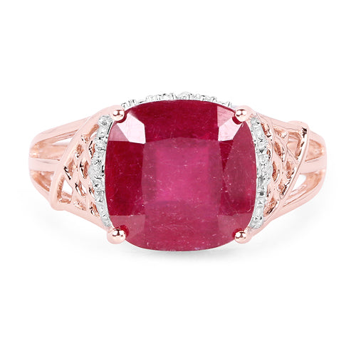 14K Rose Gold Plated 5.54 Carat Ruby & White Topaz Ring