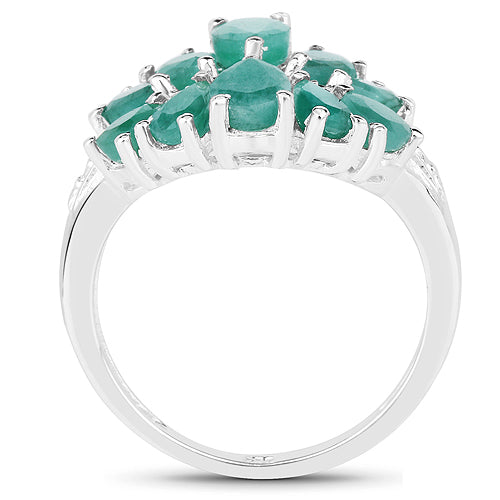 Bague de fiançailles en argent sterling .925 avec émeraude et diamant de 2,21 carats