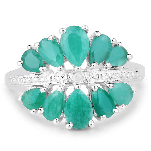 Bague de fiançailles en argent sterling .925 avec émeraude et diamant de 2,21 carats