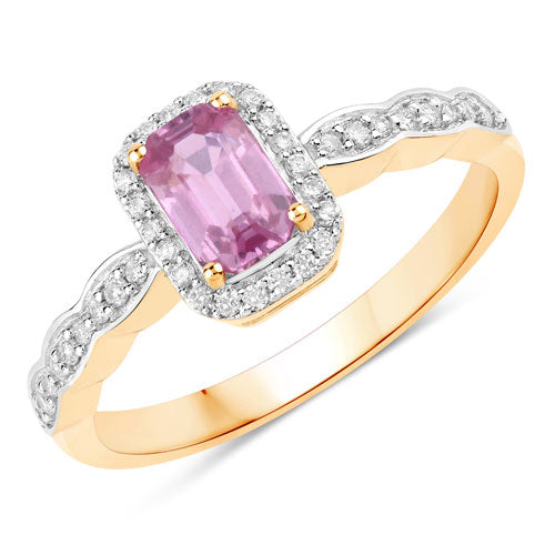 Bague en or jaune 14K avec saphir rose de 0,80 carat et diamants blancs