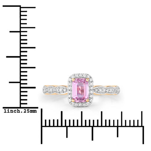 Bague en or jaune 14K avec saphir rose de 0,80 carat et diamants blancs
