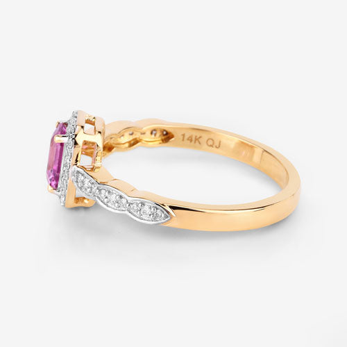Bague en or jaune 14K avec saphir rose de 0,80 carat et diamants blancs