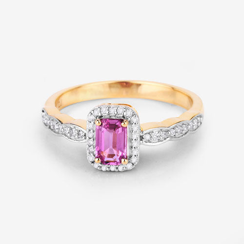 Bague en or jaune 14K avec saphir rose de 0,80 carat et diamants blancs