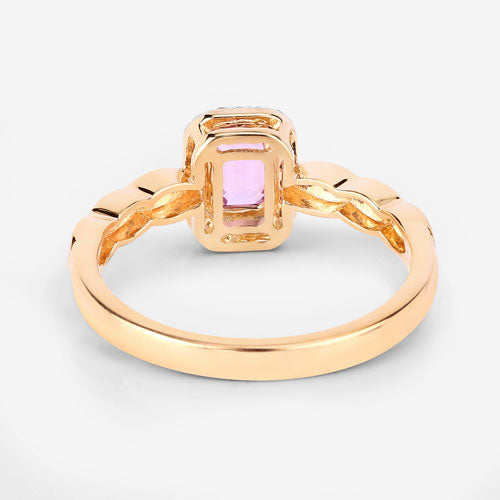 Bague en or jaune 14K avec saphir rose de 0,80 carat et diamants blancs